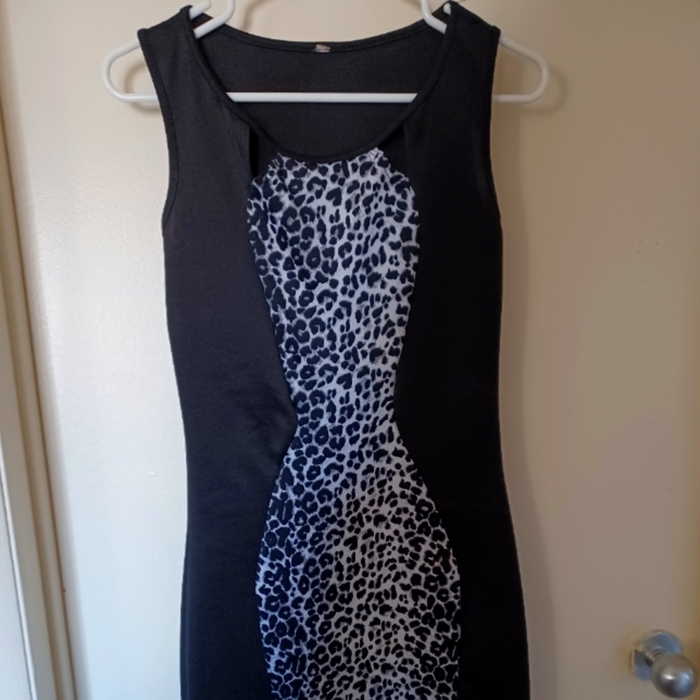 Small Black Dress with Animal Print Center